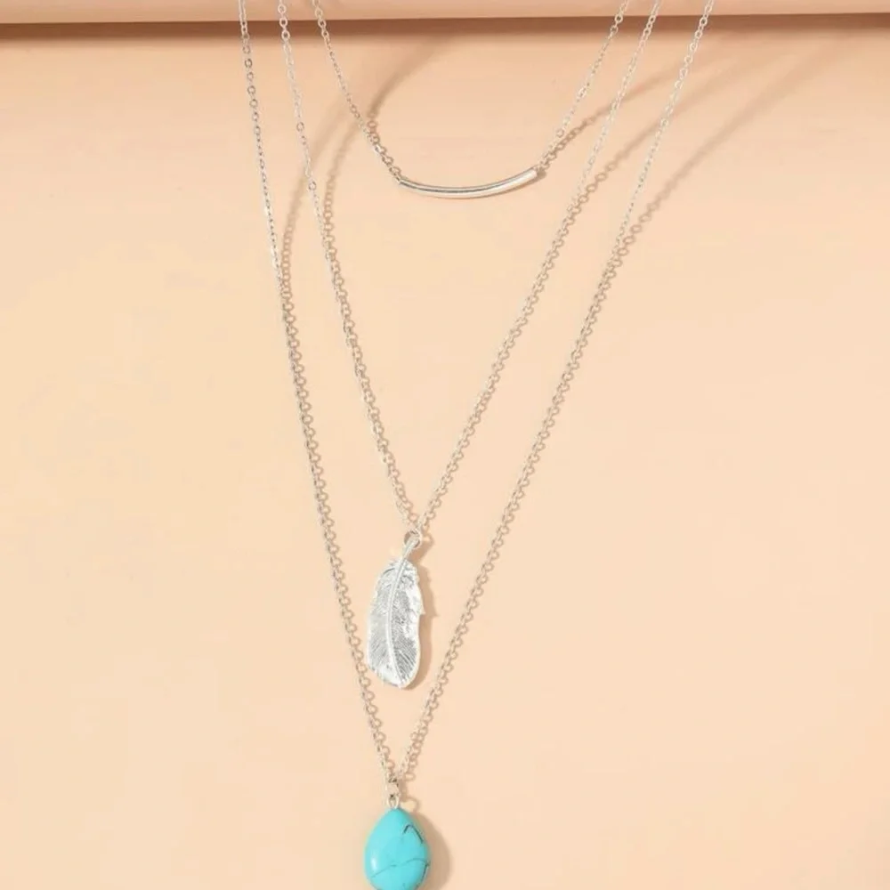 3 LAYERED TURQUOISE NECKLACE - Picture 1 of 6